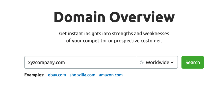 domain entered into Search tool to analyze a competitor. 